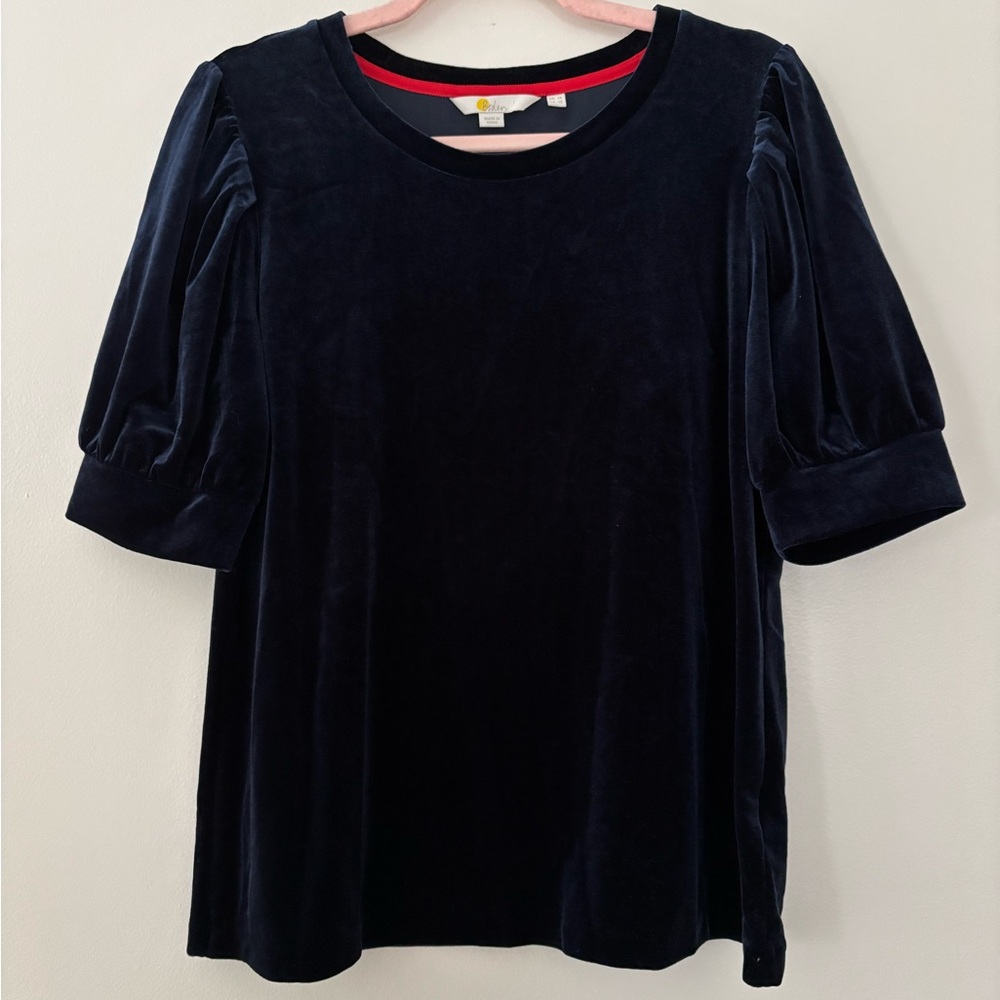 Boden Navy Blue Velvet Maddie Puff Sleeve Top Size 10